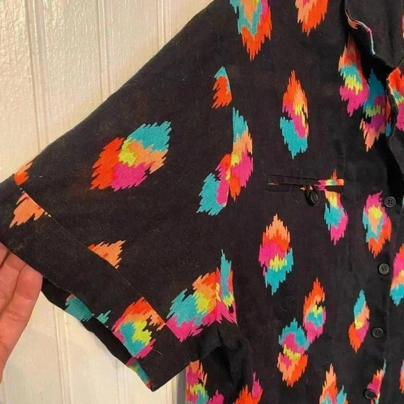 VTG Halston III Linen Blend Southwestern Camp Button Up - Picture 4 of 9